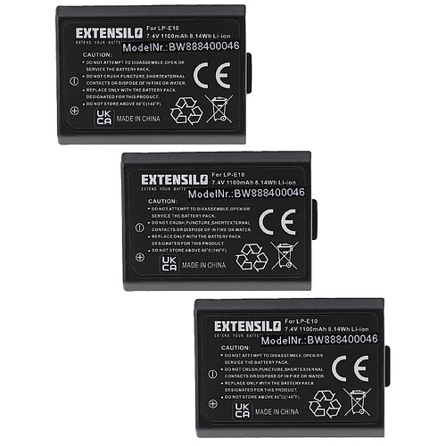 Vhbw EXTENSILO 3x Batteries compatible avec Canon EOS Rebel T3, Rebel T5 appareil photo, reflex numérique (1100mAh, 7,4V, Li-ion)