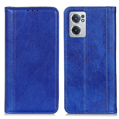 Etui en PU texture litchi, auto-absorbé magnétique, anti-chocs avec support, bleu pour votre OnePlus Nord CE 2 5G