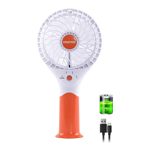 Geepas Mini Ventilateur Rechargeable Ventilateur Portable Personnel avec Ventilateur de Voyage USB Électrique Silencieux à 3 Vitesses-Orange