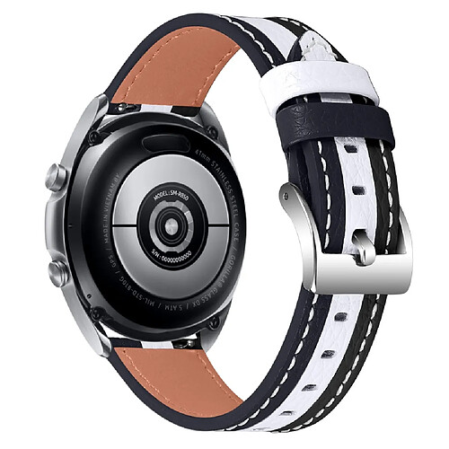 Bracelet en cuir véritable épissage de couleur (20mm), noir/blanc pour votre Garmin Forerunner 645/Forerunner 645 Music