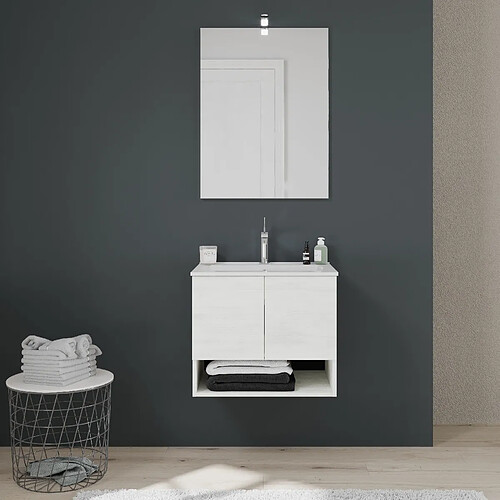 Kiamami Valentina MEUBLES DE SALLE DE BAINS MURAUX DE 60 CM AVEC PORTES ET COMPARTIMENT A OUVERTURE BLANC | VENEZIA