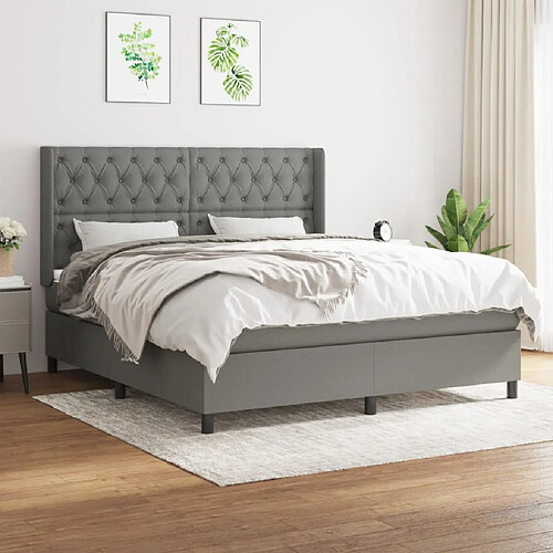 vidaXL Sommier à lattes de lit avec matelas Gris foncé 160x200cm Tissu