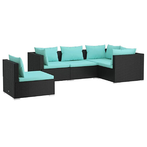 Maison Chic Salon de jardin 5 pcs + coussins - Mobilier/Meubles de jardin - Table et chaises d'extérieur Résine tressée Noir -MN63804