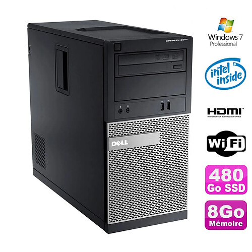 PC Tour DELL Optiplex 3010 MT Intel G2020 Graveur 8Go 480Go SSD HDMI Wifi W7 · Occasion