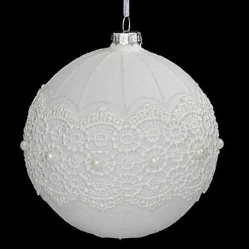 Boule de Noël en Verre Dentelle Perle 10cm Blanc