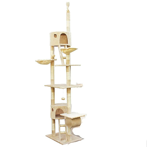 Helloshop26 Arbre à chat plafond avec corde en sisal griffoir grattoir XXL escalade beige 16_0000017