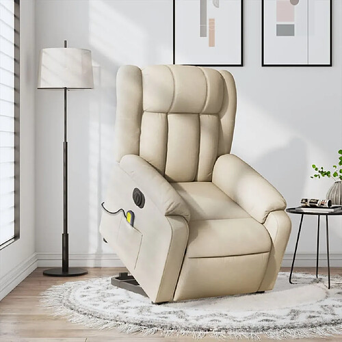 vidaXL Fauteuil inclinable de massage électrique Crème Tissu