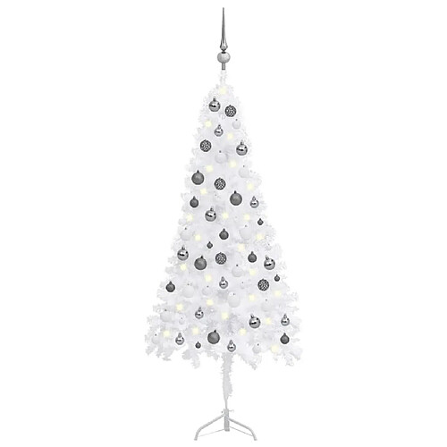 vidaXL Arbre de Noël artificiel d'angle LED et boules Blanc 150 cm PVC