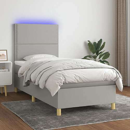 vidaXL Sommier à lattes de lit avec matelas et LED Gris clair 80x200cm