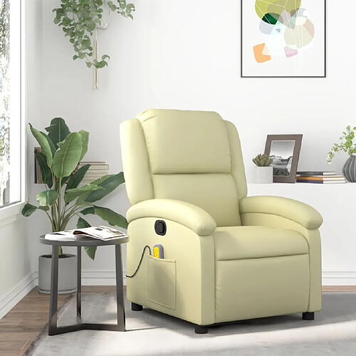 vidaXL Fauteuil de massage inclinable crème cuir véritable