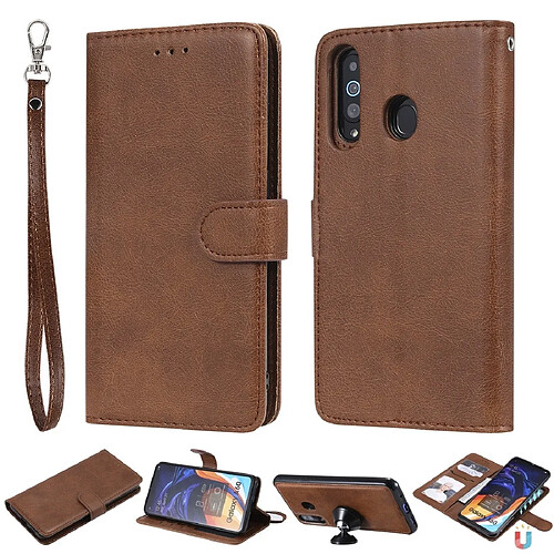 Wewoo Housse Coque Pour Galaxy A60 Étui de protection à rabat horizontal de couleur unie avec support et fentes cartes et portefeuille et cadre photo et lanière marron