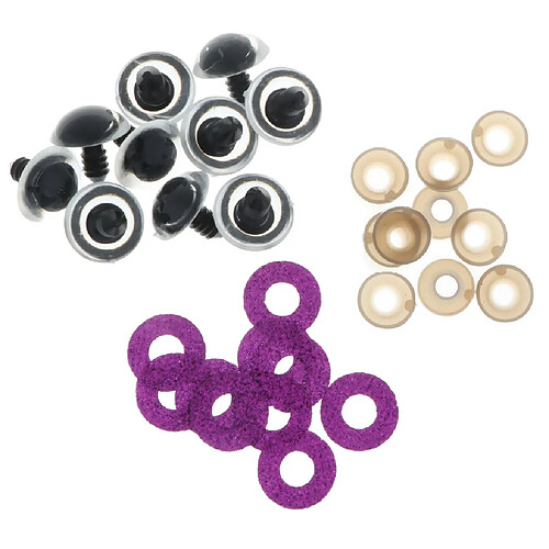 10pcs yeux de jouets de sécurité en plastique + non tissés paillettes + rondelle 16mm violet