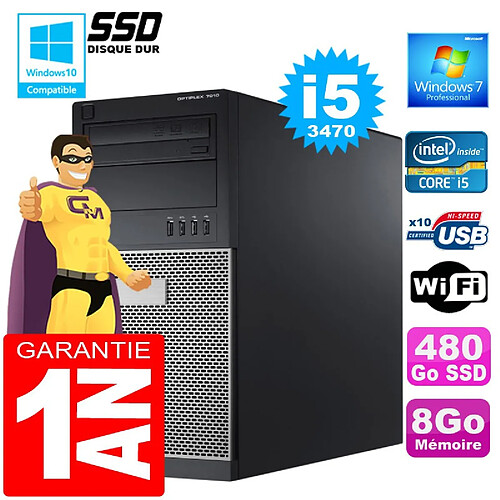 PC Tour DELL 7010 Core I5-3470 Ram 8Go Disque 480 Go SSD Graveur DVD Wifi W7 · Occasion