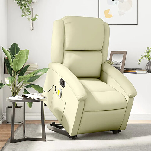 vidaXL Fauteuil inclinable de massage électrique crème cuir véritable