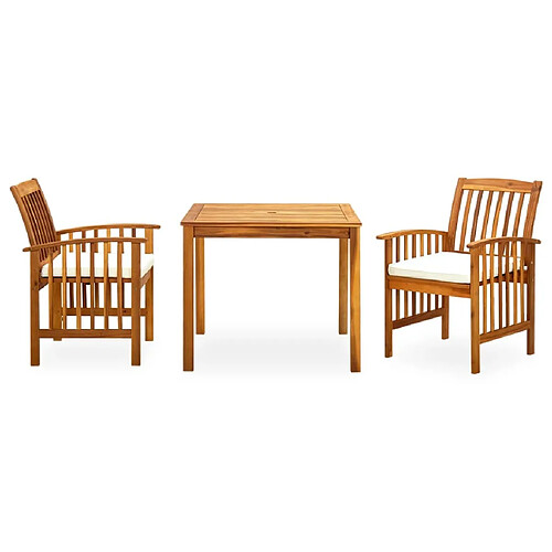 Maison Chic Mobilier à dîner 3 pcs de jardin - Ensemble table et chaises d'extérieur - Salon/Mobilier de jardin classique et coussins Acacia solide -MN39918