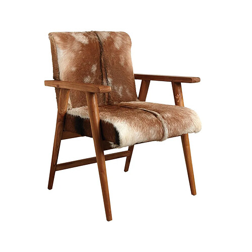 Aubry Gaspard Fauteuil en peau de chèvre marron et teck.