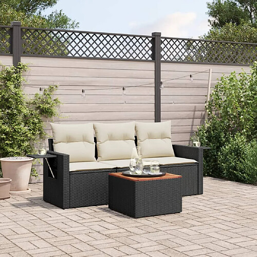 vidaXL Salon de jardin 4 pcs avec coussins noir résine tressée