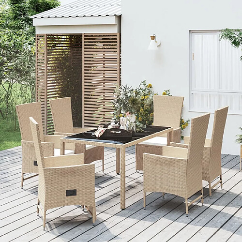 Ensemble salle à manger de jardin 7 pcs,Table et chaise à dîner d'extérieur beige poly rotin -MN76994