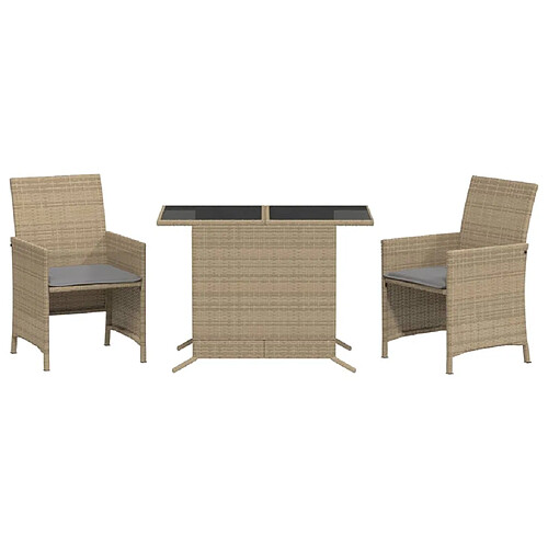 Maison Chic Ensemble de bistro 3 pcs coussins,Table + chaises + coussins de jardin mélange beige résine tressée -GKD243318