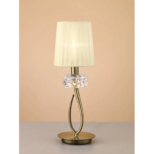 Luminaire Center Lampe de Table Loewe 1 Ampoule E14 Small, laiton antique avec Abat jour crème