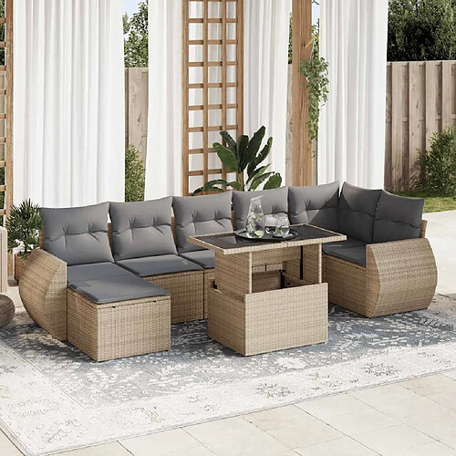 vidaXL Salon de jardin avec coussins 8 pcs beige résine tressée