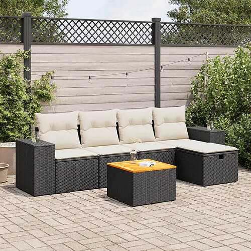 vidaXL Salon de jardin 6 pcs avec coussins noir résine tressée