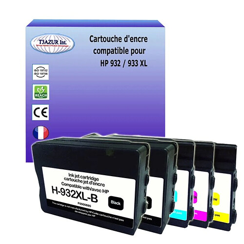 5 Cartouches compatibles avec HP OfficeJet 7110 Wide Format ePrinter remplace HP 932XL, HP 933XL (Noire+Couleur)- T3AZUR