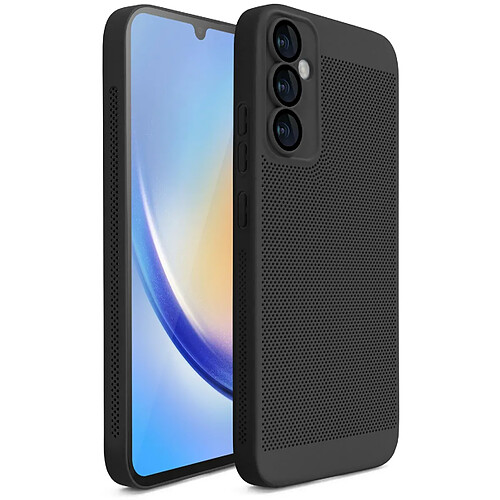 Moozy VentiGuard Coque de téléphone pour Samsung A34 5G Noir – Housse respirante avec motif perforé pour la circulation de l'air, ventilation, anti-surchauffe