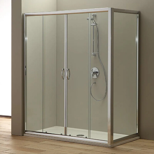 Kiamami Valentina PORTE DE DOUCHE EN NICHE MODÈLE GIADA AVEC PORTE FIXE 160X80 CM VERRE TRANSPARENT