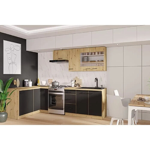 Cstore Cuisine complete - MODENA - 270 x 150 cm - Chene artisan et noir mat