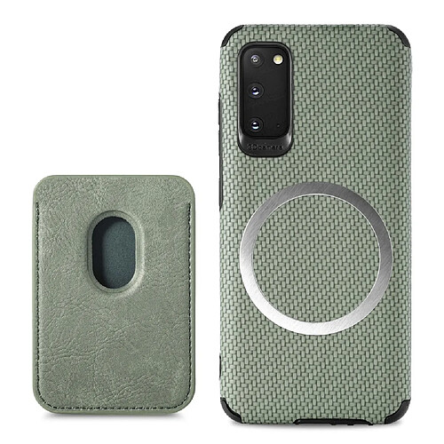 Coque en TPU + PU texture en fibre de carbone avec porte-carte vert pour votre Samsung Galaxy S20 4G/5G