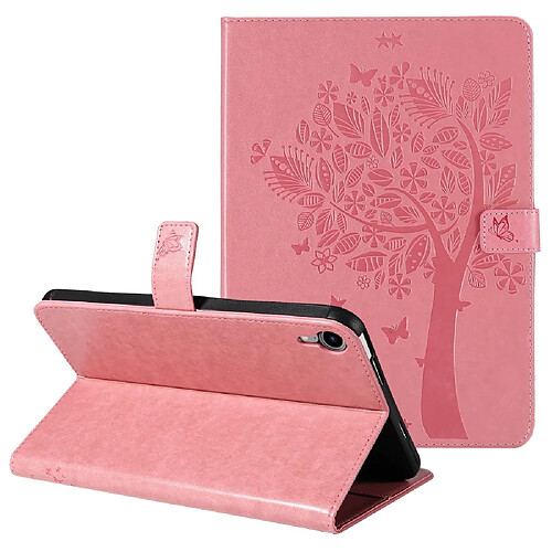 Etui en PU motif chat et arbre avec support magnétique rose pour votre iPad mini (2021)