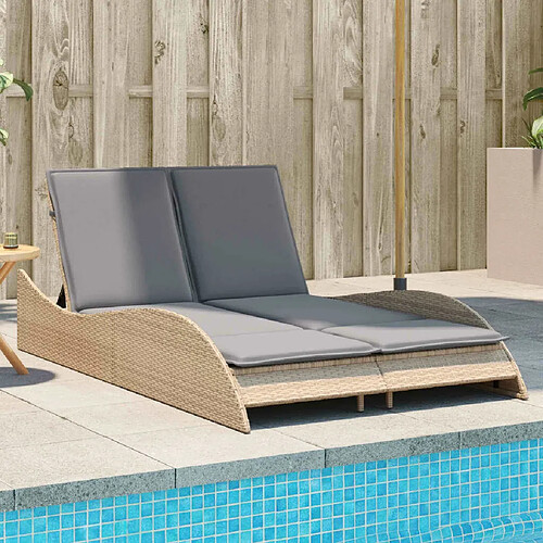 Maison Chic Chaise longue avec coussins, Transats, Bain de Soleil beige 114x205x73 cm résine tressée