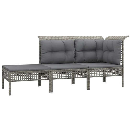 Maison Chic Salon de jardin 3 pcs + coussins - Mobilier/Meubles de jardin - Table et chaises d'extérieur Gris Résine tressée -MN87760