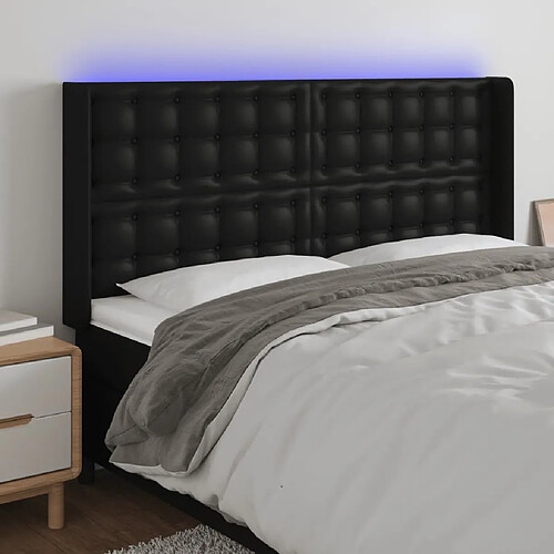 Maison Chic Tête de lit scandinave à LED,meuble de chambre Noir 163x16x118/128 cm Similicuir -MN78702