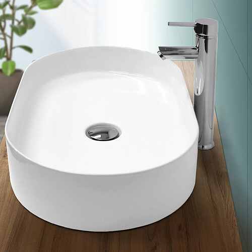 Ecd Germany Lavabo 605x380x125 mm en céramique blanche avec kit de vidange sans trop-plein