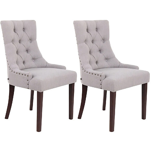 Decoshop26 Lot de 2 chaises de salle à manger avec boutons décoratives assise en tissu gris pieds foncés 10_0001518