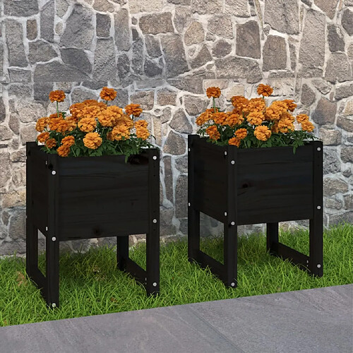 vidaXL Jardinières 2 pcs Noir 40x40x52,5 cm Bois massif de pin