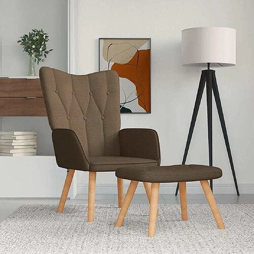 vidaXL Chaise de relaxation avec tabouret Marron Tissu