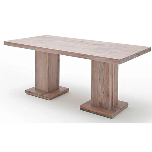 Table à manger en chêne chaulé avec 2 colonnes - L.180 x H.76 x P.90 cm -PEGANE-