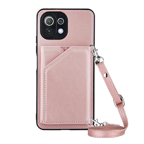 Coque en TPU + PU Peau caoutchoutée avec support et porte-cartes or rose pour votre Xiaomi Mi 11 Lite 4G/Mi 11 Lite 5G