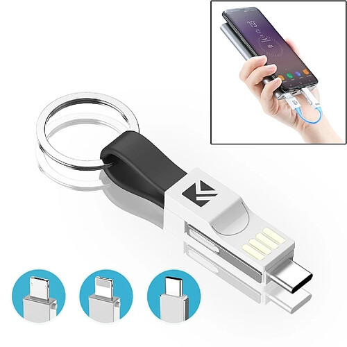 Wewoo Câble multifonction 3 en 1 USB vers Lightning 8 broches + Micro USB + de données et charge magnétique USB-C / Type-C avec porte-clés, pour iPhone, Galaxy, Huawei, Xiaomi, HTC, Sony autres téléphones intelligents (Noir)