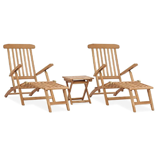 Maison Chic Bain de soleil,Lot de 2 Chaises longues de jardin et repose-pied et table Bois de teck -GKD14322