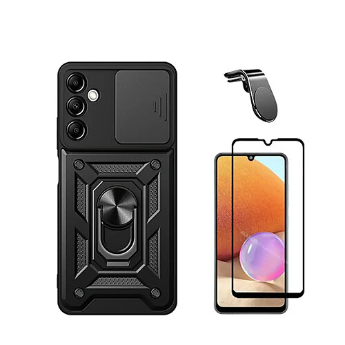 Kit Verre Trempé 5D + Étui Militaire Défendre 3x1 + SuppOrt Magnétique L pour Phonecare pour Samsung Galaxy A15 5G - le noir