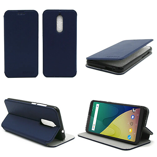 Etui Wiko View bleu luxe Ultra Slim Style Cuir avec stand - Housse Folio Flip Cover coque de protection Wiko View bleue smartphone 2017 / 2018 - Accessoires pochette XEPTIO : Exceptional case !