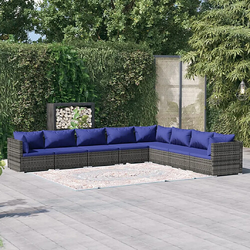 vidaXL Salon de jardin 8 pcs avec coussins résine tressée gris