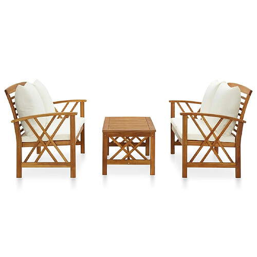 Maison Chic Salon de jardin 3 pcs + coussins - Mobilier/Meubles de jardin - Table et chaises d'extérieur Bois d'acacia solide -MN31600