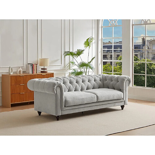 Vente-Unique Canapé chesterfield 3 places en tissu gris clair CRONEL