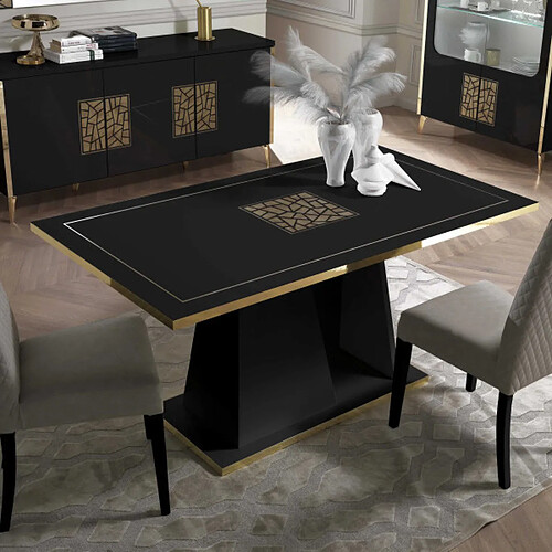 Dansmamaison Table de repas 160 cm Noir brillant/Or - NAHESA