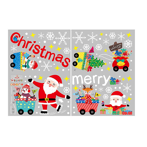 2pcs Ornement de Noël Verre Sticker Verre Fenêtre Scène Scène Autocollant de porte Santa Train Autocollant cadeau